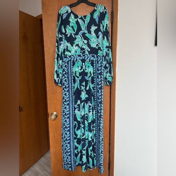 EUC Lilly Pulitzer Micole knit maxi dress Navy Sweet parakeet 12 - Picture 2 of 9